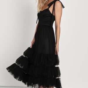 Lulus Captivating Aesthetic Black Mesh Swiss Dot Tie-strap Midi Dress - Size XS